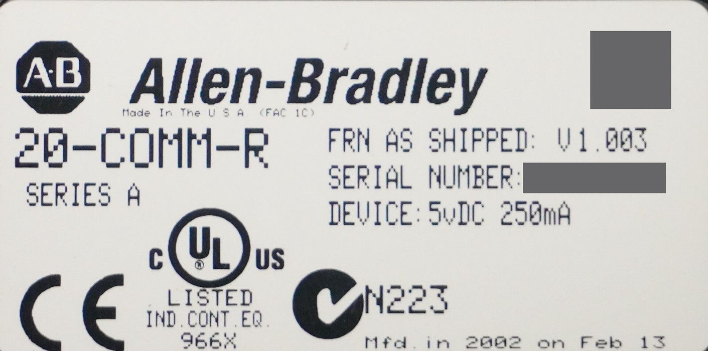 Allen-Bradley 20-COMM-R PowerFlex Remote I/O Ser A FRN 1.003