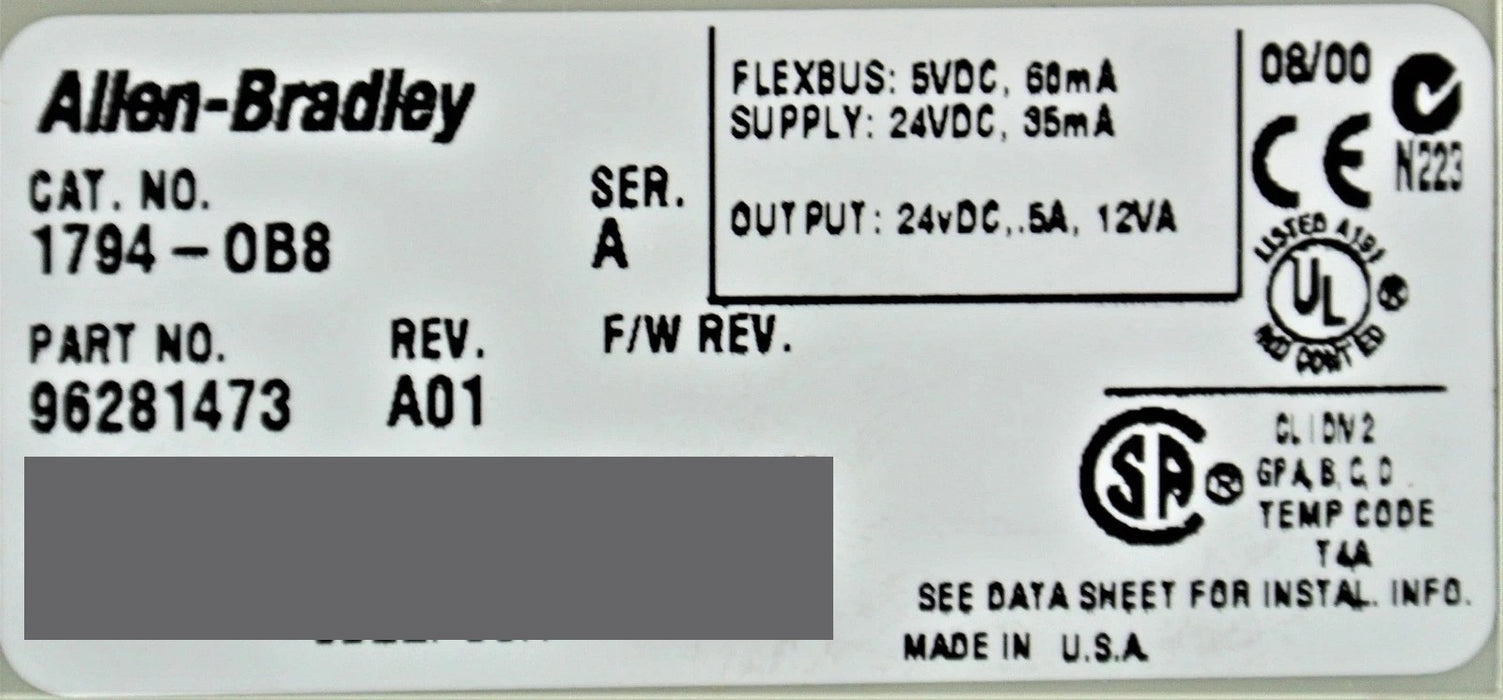 Allen-Bradley 1794-OB8  Ser. A 8 Point Digital Output Module 24 V DC - USA