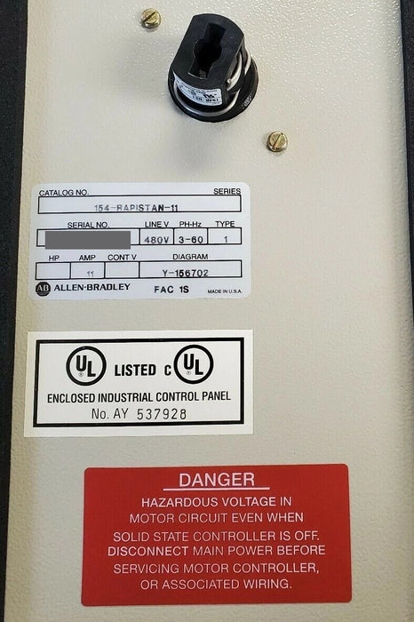 New Open Box Allen-Bradley 154-RAPISTAN-11 Motor Starter Enclosure