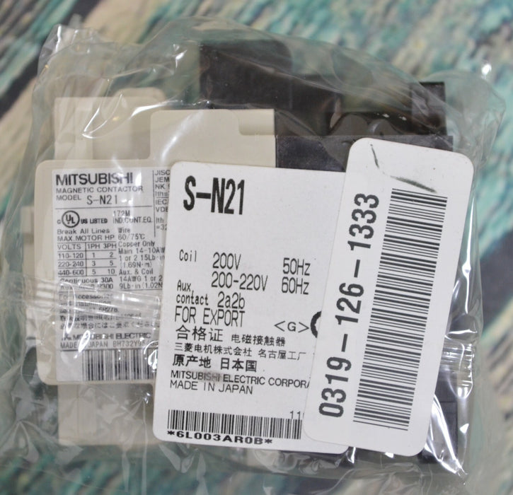 New Open Box Mitsubishi S-N21AC200V Contactor 32A AC200V Coil 2a2b Aux