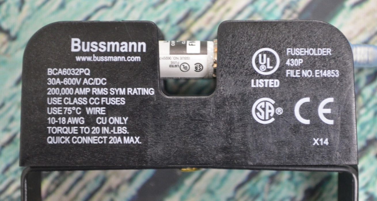 Bussmann BCA6032PQ Fuseholder with two FNQ-R-1 Fuses
