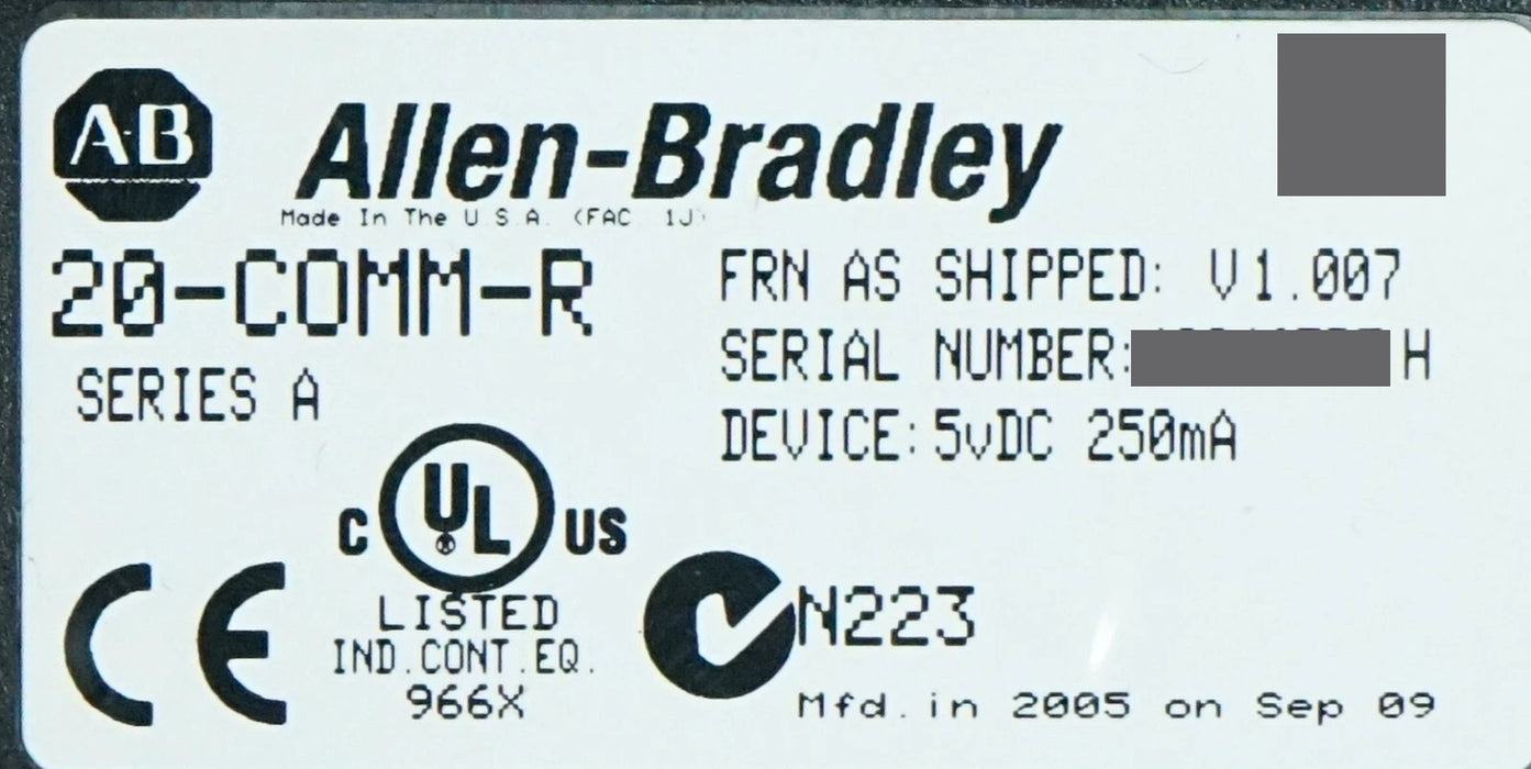 Allen Bradley 20-COMM-R Remote I/O Adapter Firmware 1.009 Tested Good