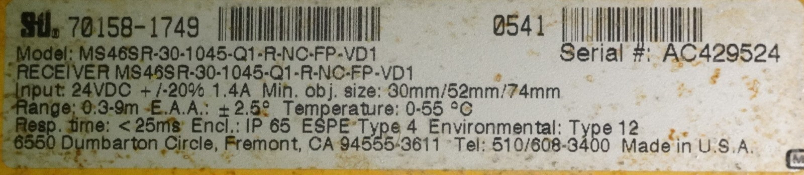 STI MS46SR-30-1045-Q1-R-NC-FP-VD1 MS46-30-1045-Q1-X-VD1 Receiver & Transmitter