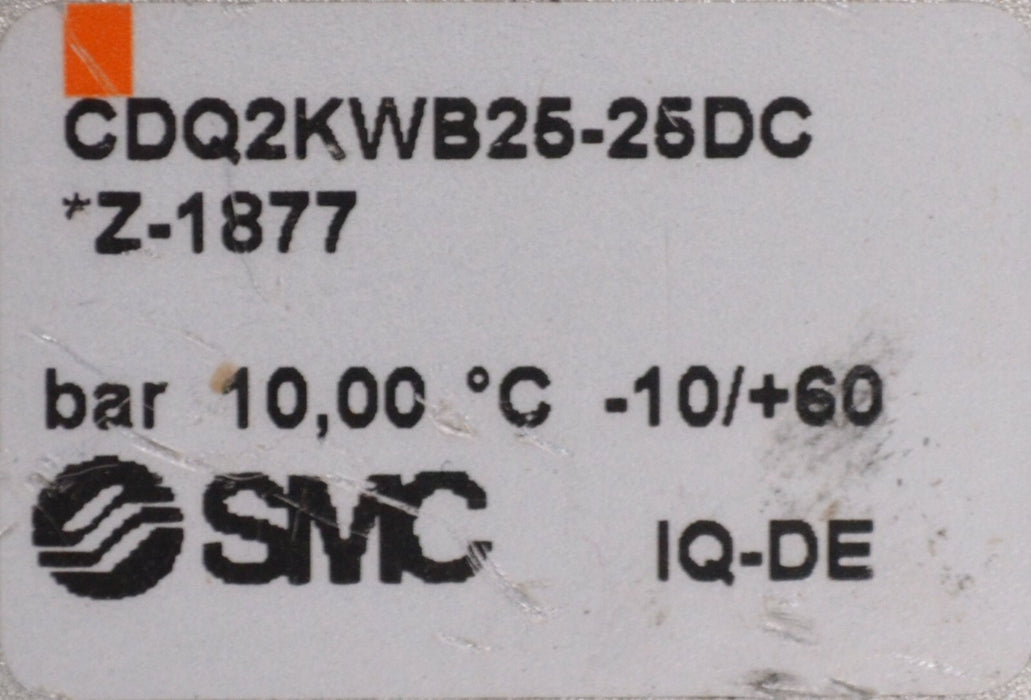 Used SMC CDQ2KWB25-25DC Compact Air Cylinder 25mm Bore 25mm Stroke Double-acting