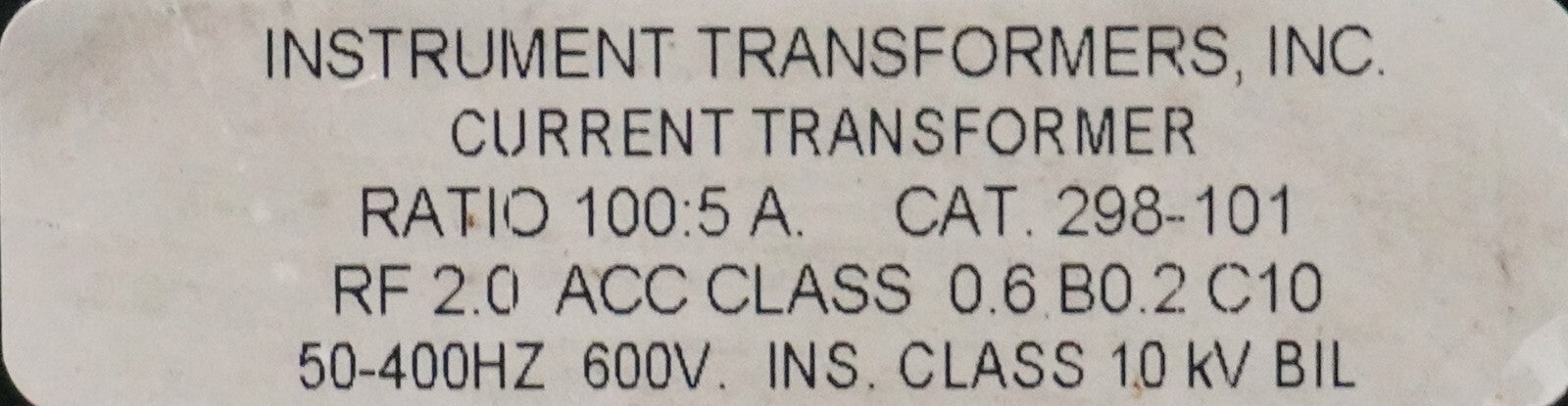 Instrument Transformers 100:5 Current Transformer CAT. 298-101 600V 50-400HZ
