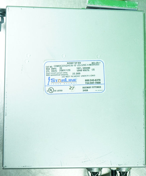 StarLine Busway Tap Box CBMDC225GHE28-10'-(2)L520C-4-M20R20/2 20A 208Y/120V