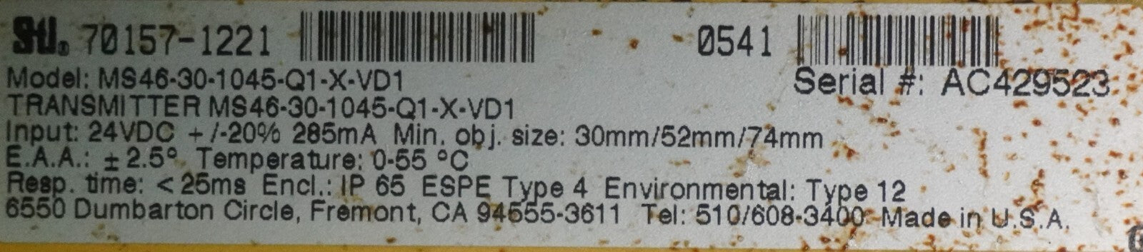 STI MS46SR-30-1045-Q1-R-NC-FP-VD1 MS46-30-1045-Q1-X-VD1 Receiver & Transmitter