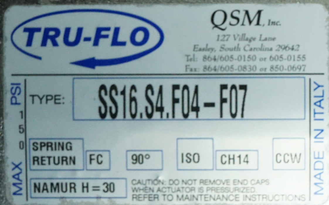 Tru-Flo EA-407-SN-CV-T-.5”-MT-16-SR4-SS-QMS41-2AL-SS 3 Way Valve Assembly*