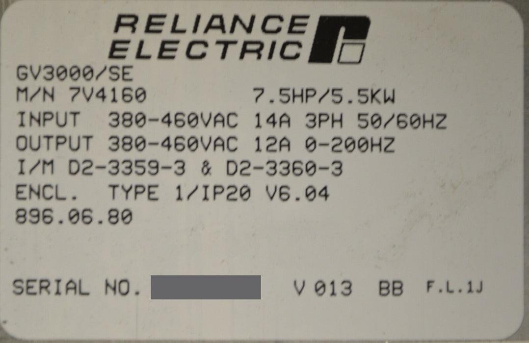 NEW Reliance Electric GV3000 /SE 7.5 HP 7V4160 Firmware 6.04 AC Drive  WITH BOX