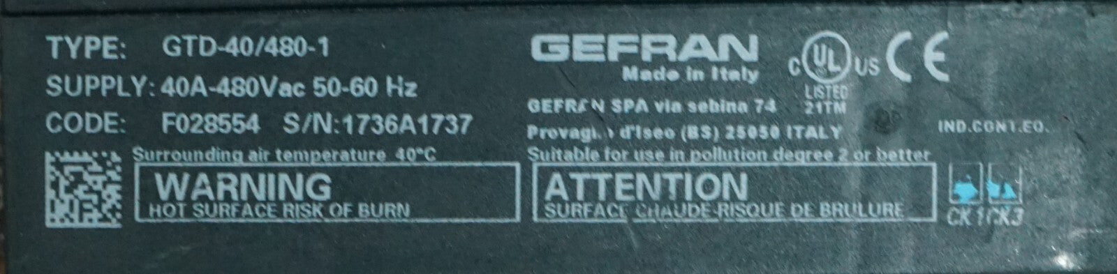 GEFRAN SOLID STATE RELAY GTD 40/480-1*
