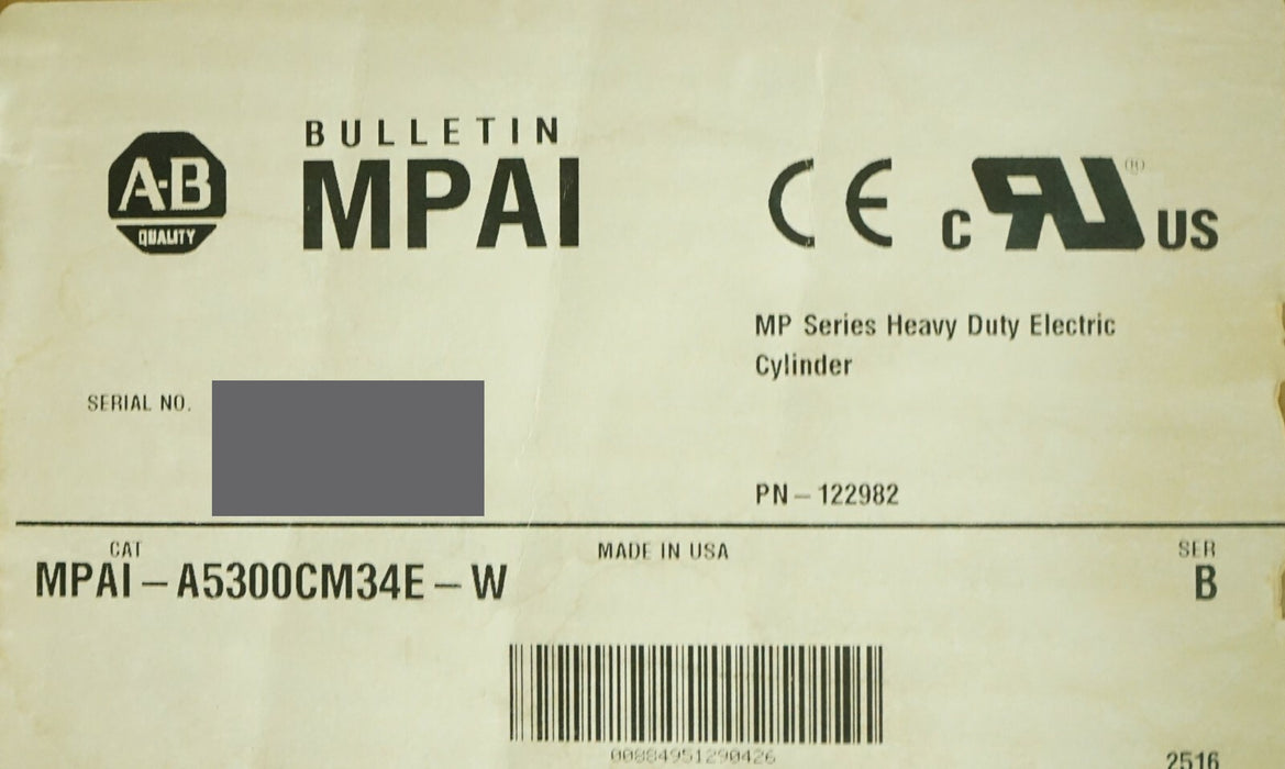 New Allen Bradley MP Series Heavy Duty Electric Cylinder MPAI-A5300CM34E-W