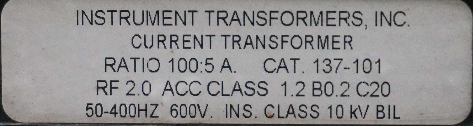 Instrument Transformers 100:5 Current Transformer CAT. 137-101 600V 50-400HZ
