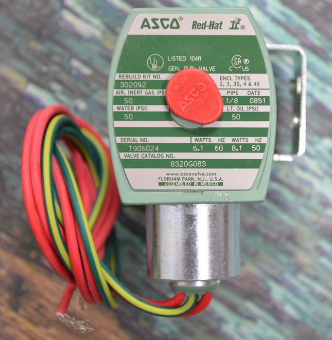 ASCO 8320G083 Red-Hat Solenoid Valve. 50PSI, 1/8" PIPE 6.1W 120/60 110/50