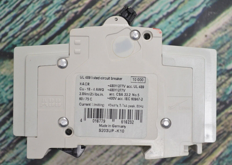 (2) ABB S 203 UP-K 10 A 480/277 V 50/60 HZ 3 P CIRCUIT BREAKER