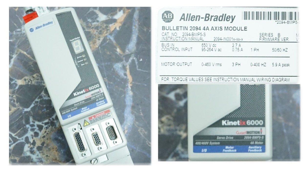 ALLEN-BRADLEY KINETIX 6000 2094-BMP5-S AXIS MODULE 650VDC FIRMWARE:1.111