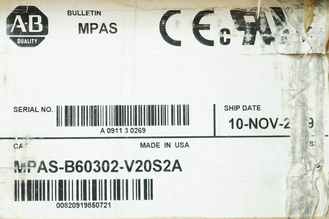 New Open Box Allen-Bradley MPAS-B60302-V20S2A LIN STG CVR 82091985072