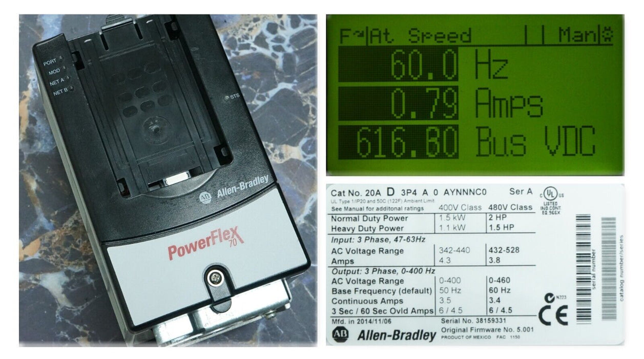 2014 Allen Bradley PowerFlex 70 2HP 20AD3P4A0AYNNNC0/A  480VAC