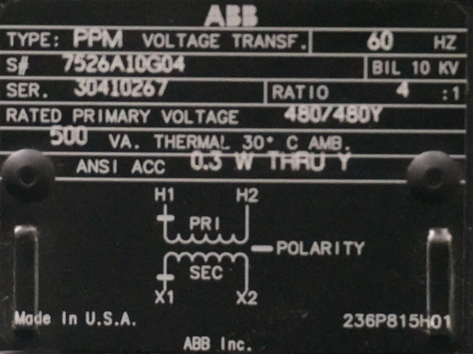 ABB 7526A10G04 480V Current Transformer Tested Good