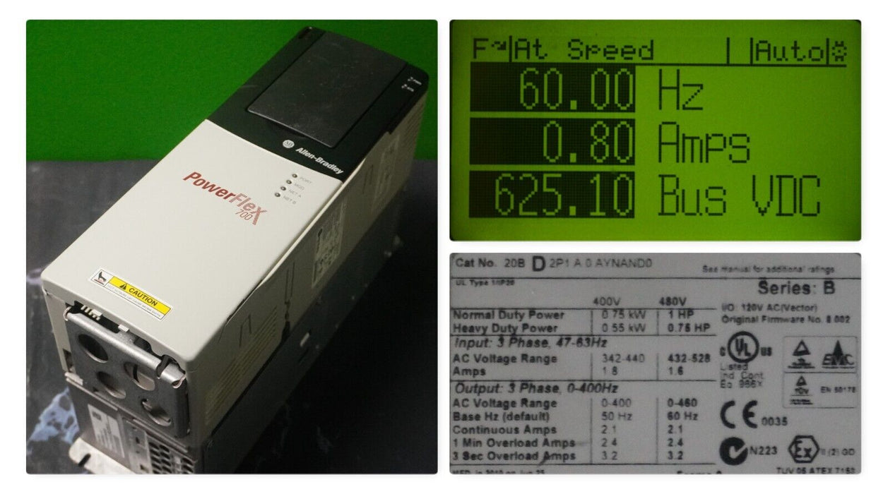 Allen-Bradley PowerFlex 700 1HP 20BD2P1A0AYNAND0 480 VAC Series B FRN:8.002