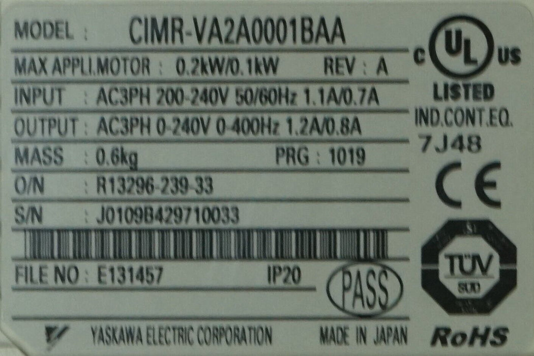 Yaskawa CIMR-VA2A0001BAA V1000 Variable Frequency Drive Tested Good FRN:1019