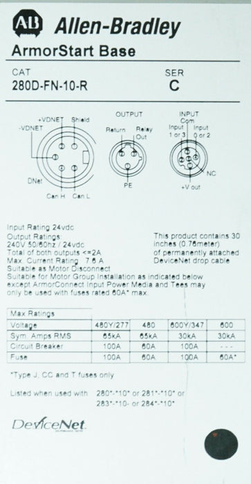 Allen Bradley 284D-FHD4P0Z-10-RR-DB1-OC ArmorStart Base Control Module Series C