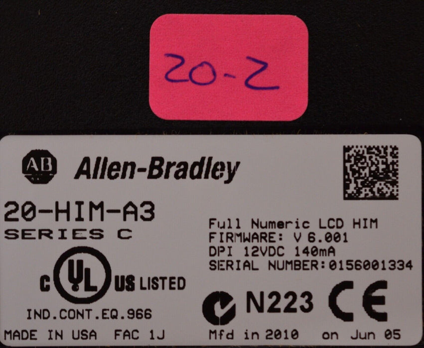 Allen-Bradley 20-HIM-A3 SERIES C Full Numeric HMI Keypad Firmware 6.001   #20-2