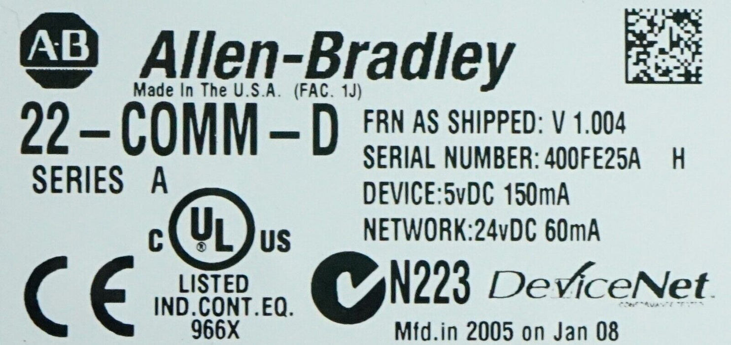 Allen-Bradley 22-COMM-D Series A Powerflex Devicenet FRN:1.004