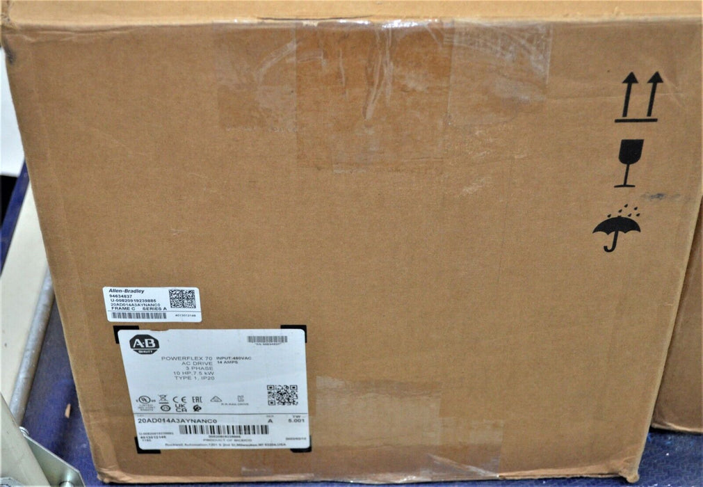 NEW 2022 Allen-Bradley 20AD014A3AYNANC0 PowerFlex 70 10 HP 480 VAC FRN: 5.001