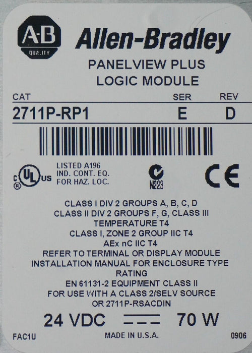 Allen Bradley PanelView Plus 700 2711P-T7C4D1 with 2711P-RP1