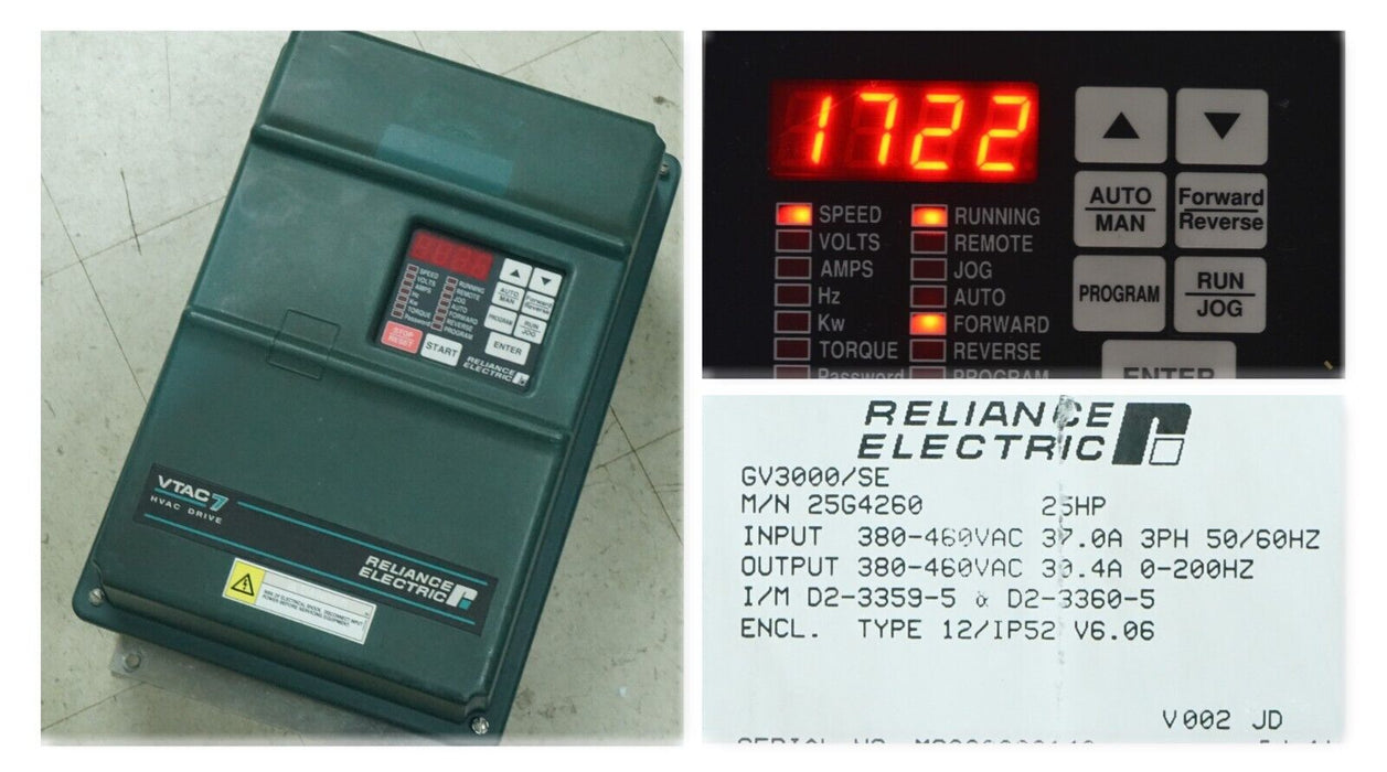 Reliance Electric GV3000 25 HP 25G4260 AC Drive Inverter Tested Good FRN:6.09