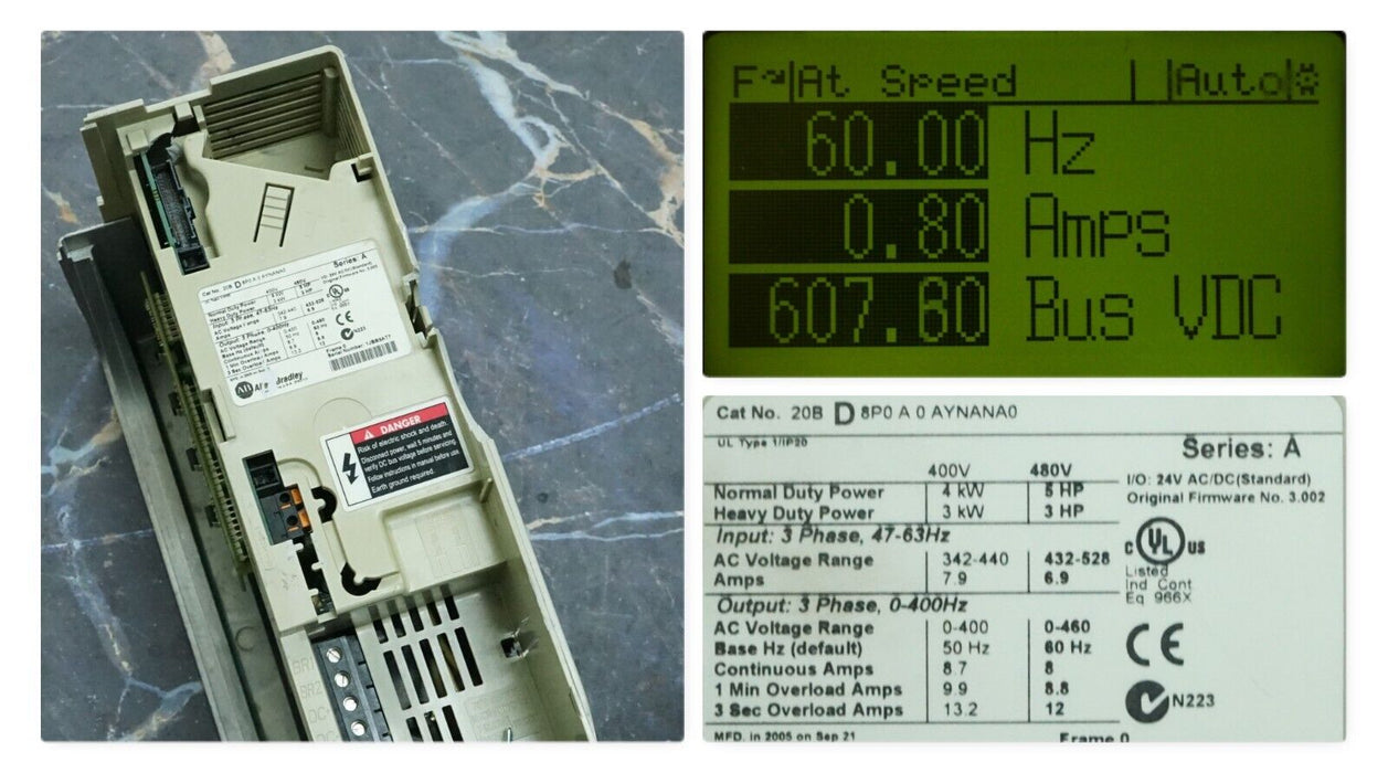 Allen Bradley PowerFlex 700 5 HP 20BD8P0A0AYNANA0 480VAC Tested Core Only