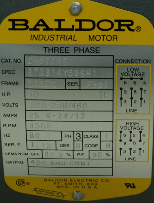 New Baldor Reliance CM3711T Motor 10HP 3500RPM 60HZ SER:1.15