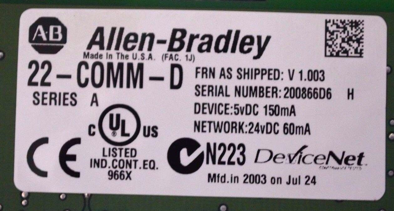 ALLEN-BRADLEY 22-COMM-D SERIES A ~ FIRMWARE V1.003 ~ POWERFLEX DEVICENET