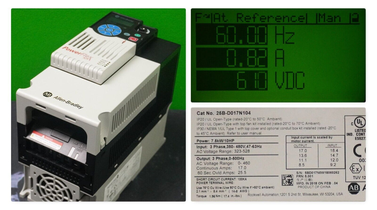 Zero Hrs Allen-Bradley 25B-D013N104 PowerFlex 525 7.5HP AC Drive Tested Good