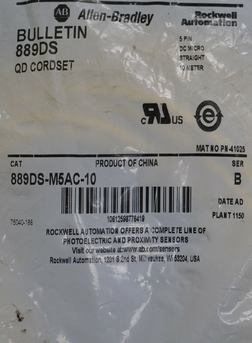 New ALLEN BRADLEY 889DS-M5AC-10 10 Meter Sealed Factory Bag