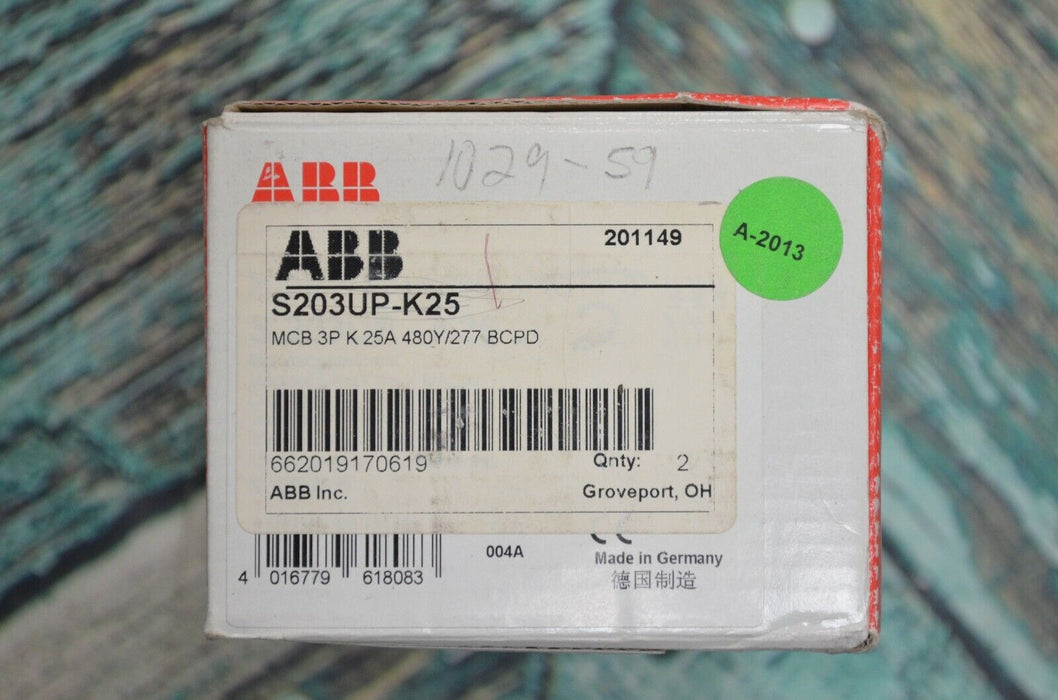 (2) ABB S 203 UP-K 25 A 480/277 V 50/60 HZ 3 P CIRCUIT BREAKER