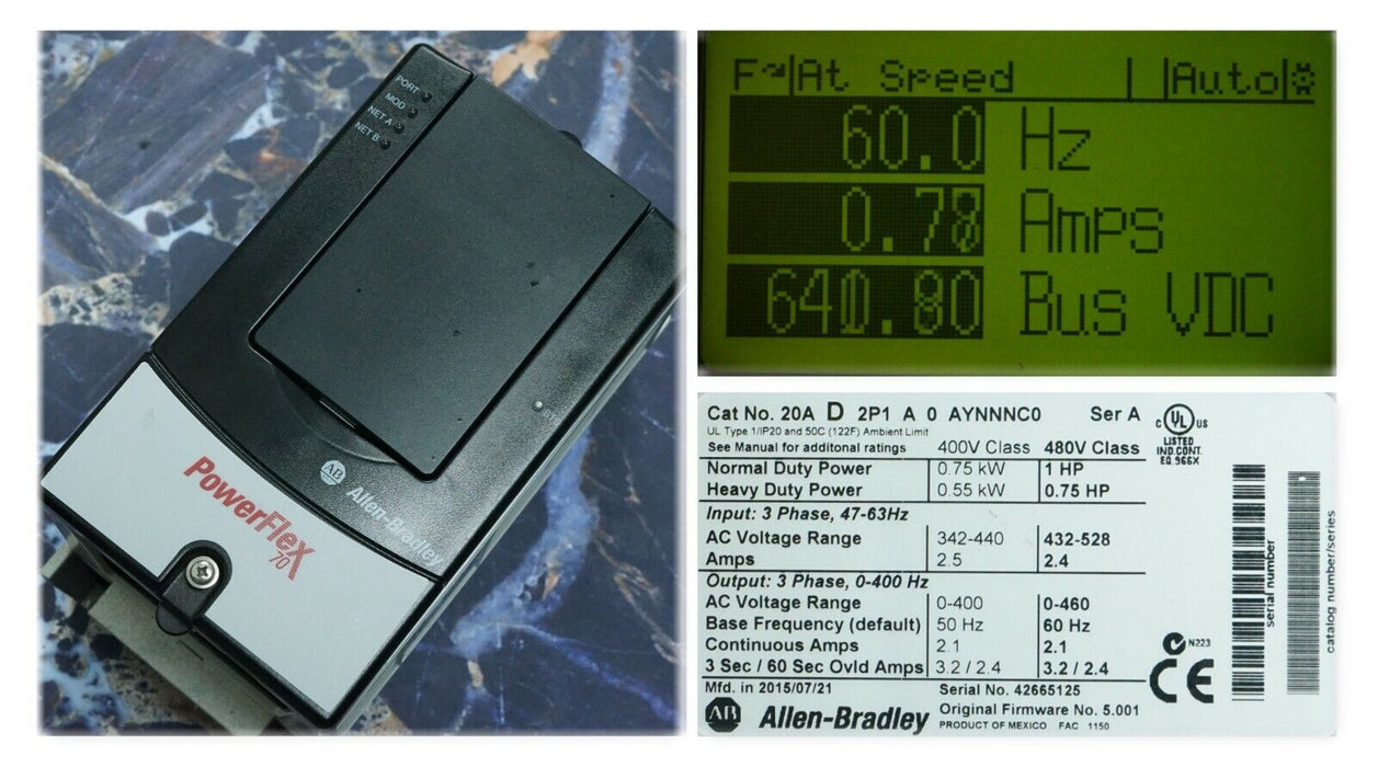 Zero Hour Allen-Bradley PowerFlex 70 20AD2P1A0AYNNNCO Ser.A 1HP FRN 5.001 Tested