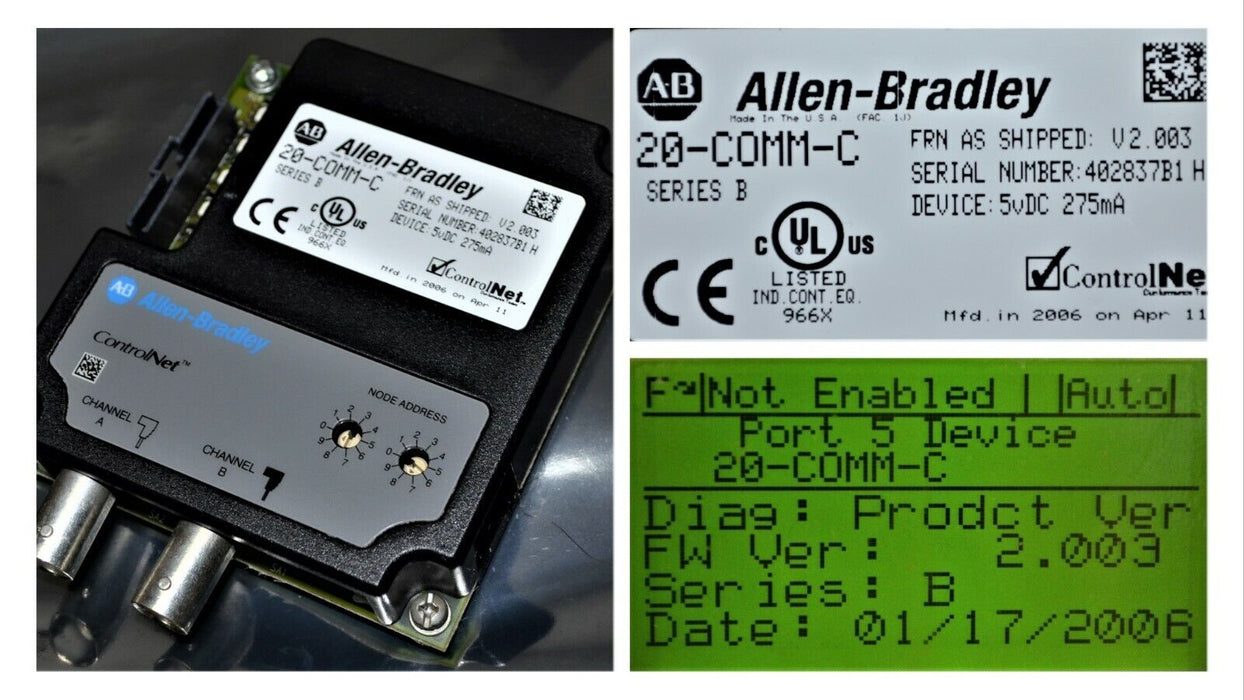 Allen Bradley 20-COMM-C ControlNet Adapter Ser. B FRN. 2.003 (77 AVAILABLE)