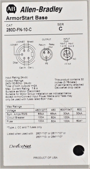 ALLEN BRADLEY 284D-FVD1P4Z-10-CRW-EMI ARMOR DRIVE CONTROL  280D-FN-10-C  BASE