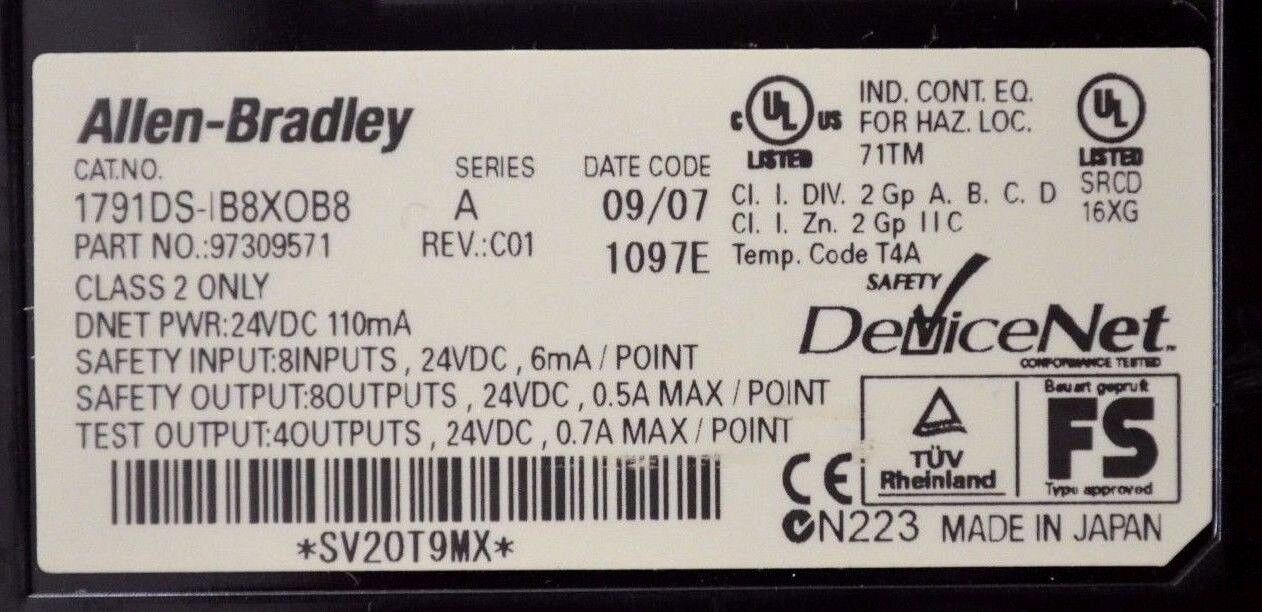 ALLEN-BRADLEY 1791DS-IB8XOB8 DeviceNet Safety CompactBlock Input Module