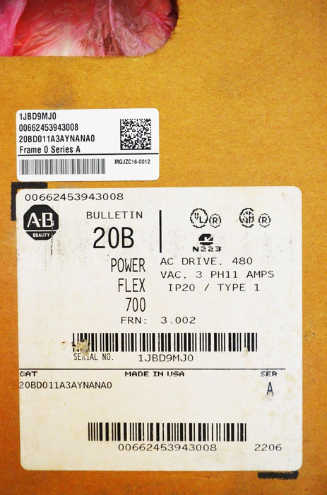 New Sealed Allen-Bradley PowerFlex 700  20BD011A3AYNANA0 7.5 HP, 480 VAC