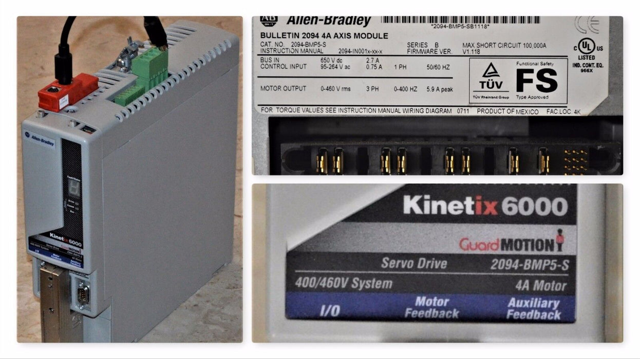 ALLEN-BRADLEY KINETIX 6000 2094-BMP5-S AXIS MODULE 4 AMPS 480 VAC FIRMWARE 1.118