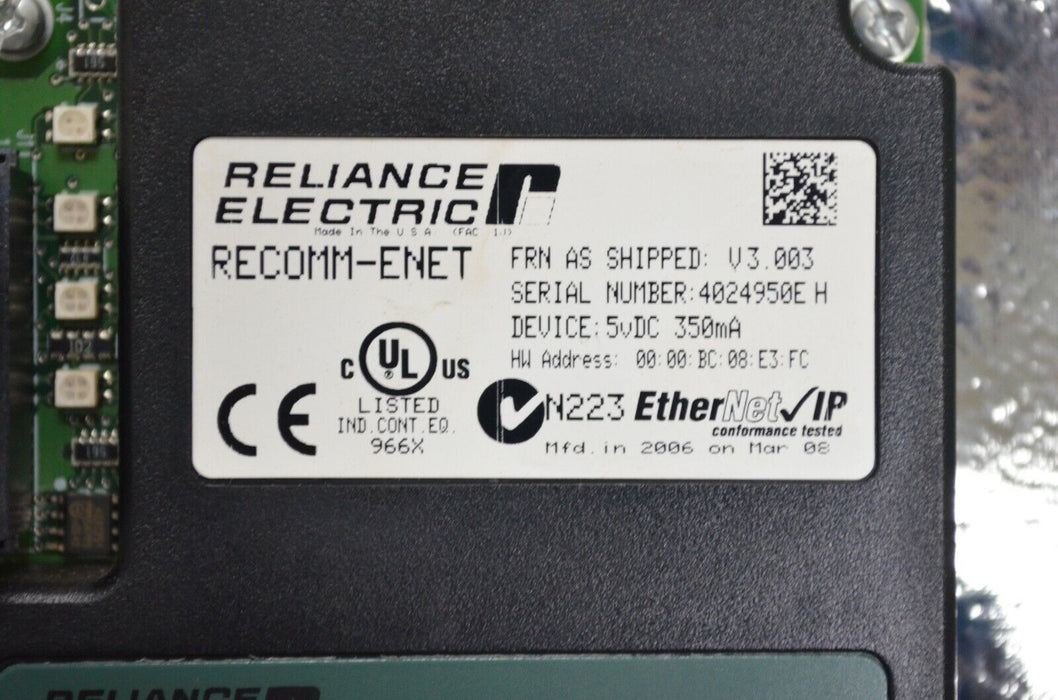 Reliance Electric RECOMM-ENET Ethernet / IP Communications Module Tested Good