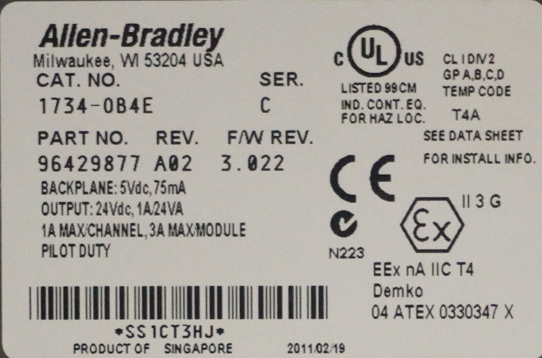 Allen Bradley 1734-OB4E FW:3.022 Ser C I/O Digital Sourcing Output