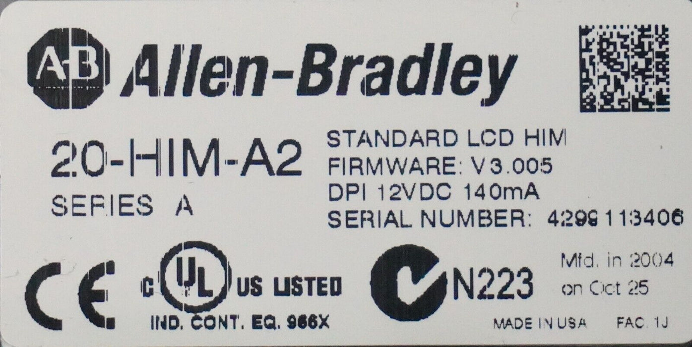 Allen-Bradley 20-HIM-A2 SERIES A HMI Keypad Firmware 3.005