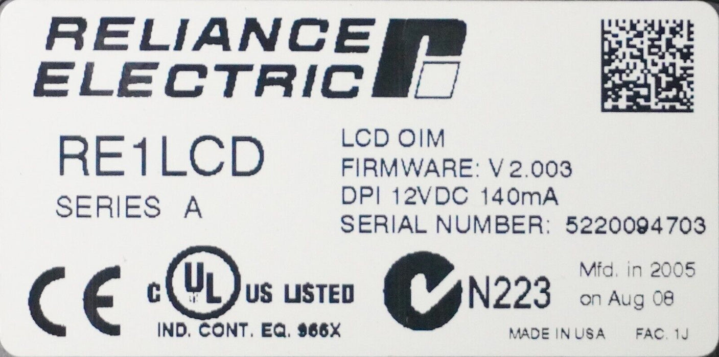 Reliance Electric RE1LCD A Keypad FRN:2.003 Tested Good R1