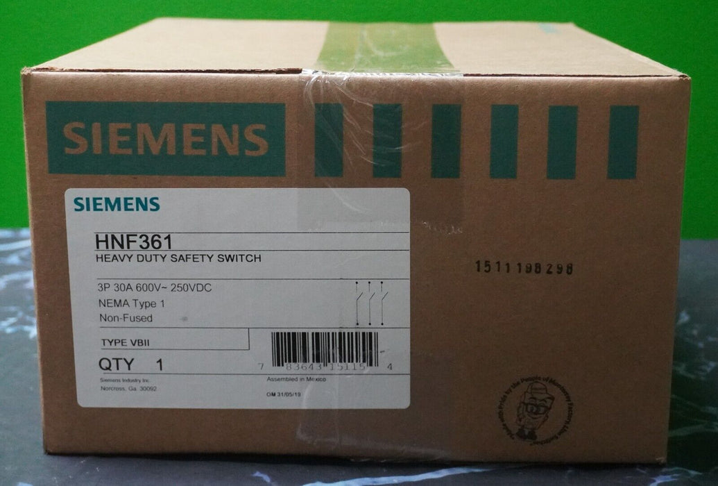 New SIEMENS HNF361 HEAVY DUTY SWITCH 30A 600V