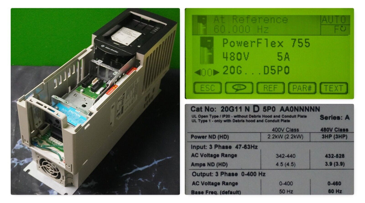 Parts Allen Bradley 20G11ND5P0AA0NNNNN PowerFlex 755 VFD 3HP Series A FRN:12.001