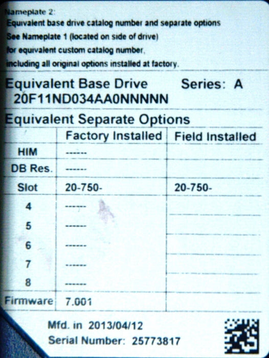 Low Hour Allen-Bradley PowerFlex 753 20F11ND034AA0NNNNN 25HP FRN:7.001 Tested