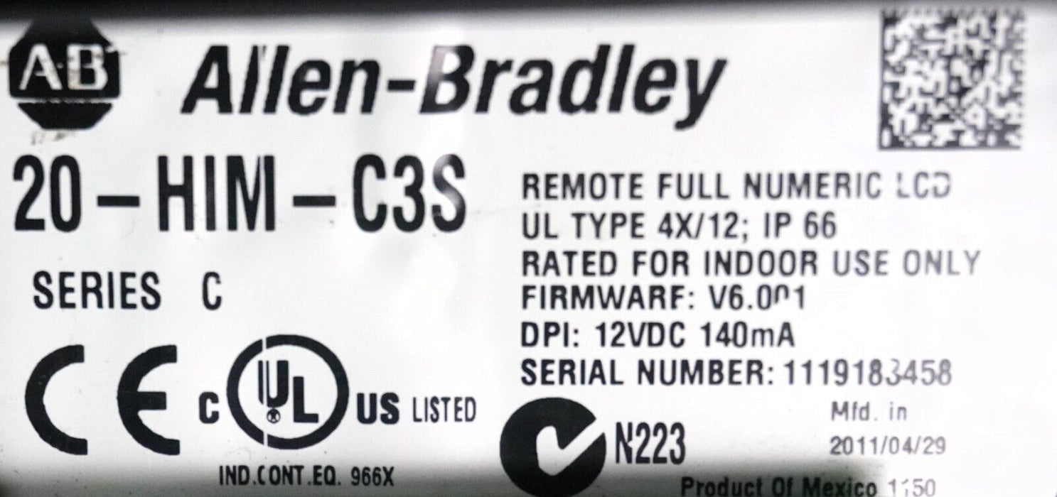 Allen Bradley 20-HIM-C3S Series C Panel Mount Remote HIM Tested Good